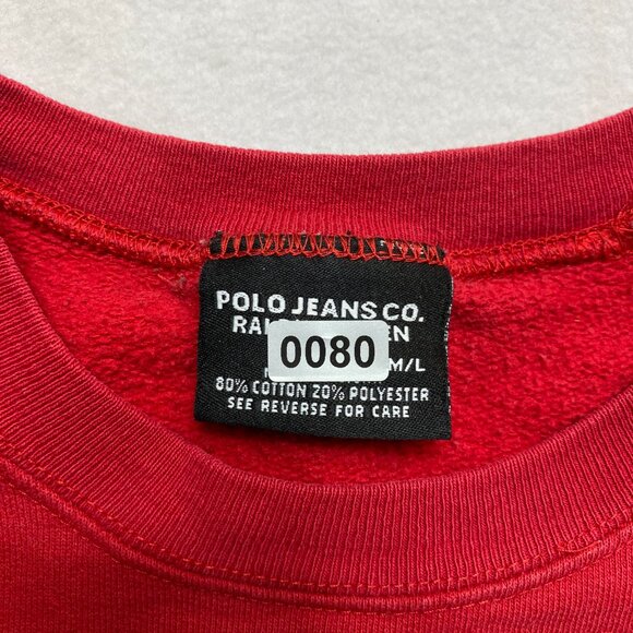 VINTAGE Polo Jeans Co Sweatshirt Mens M/L Red Long Sleeve Graphic Pullover 90S - Picture 8 of 12